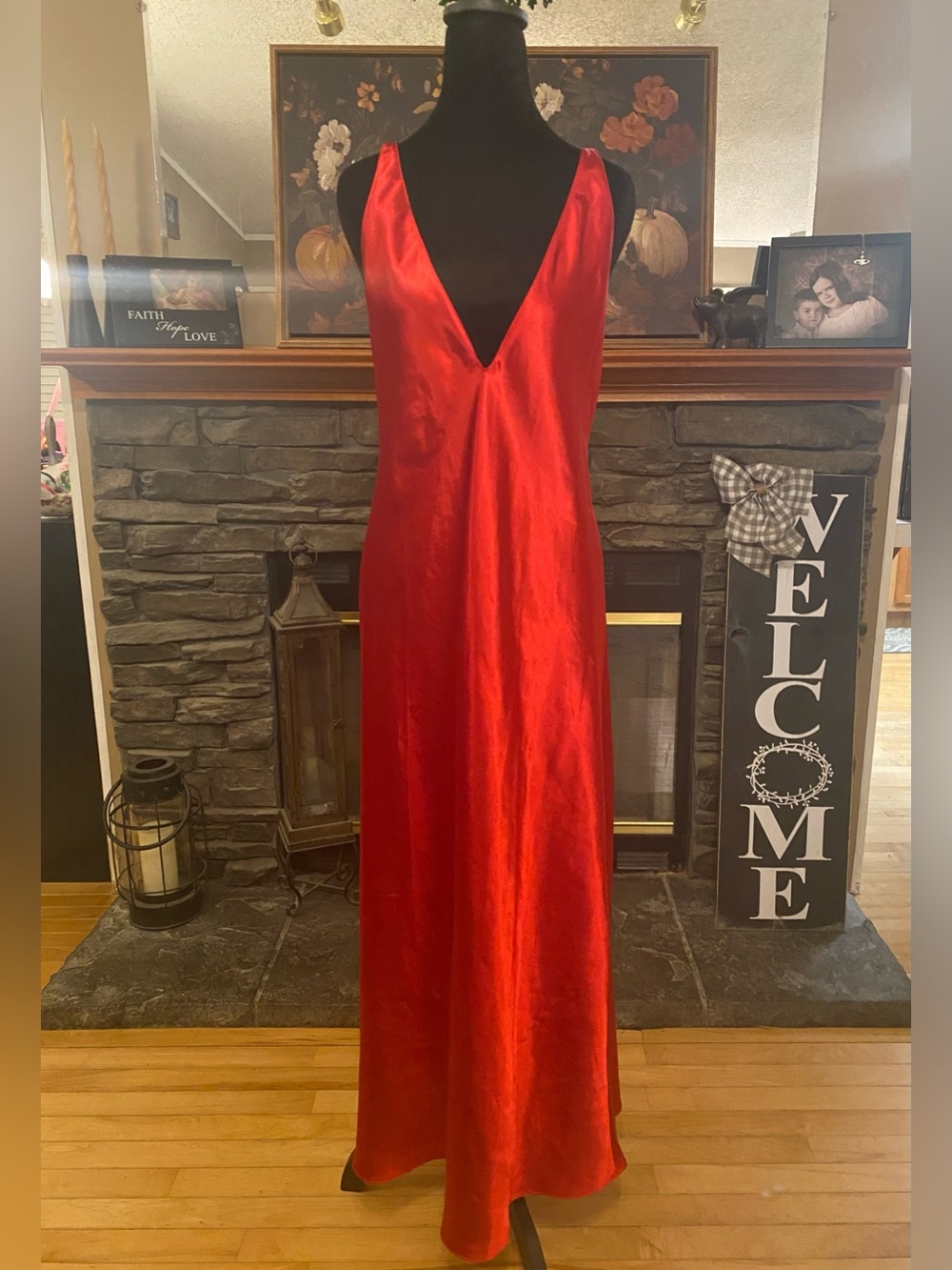 VTG Frederick's of Hollywood Red Satin Maxi Slip Dress